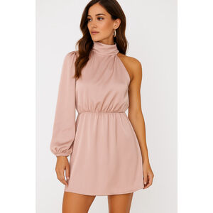 Women’s Ferlema Satin One-Shoulder Cocktail Dress – Rose Gold – Size L – NWT